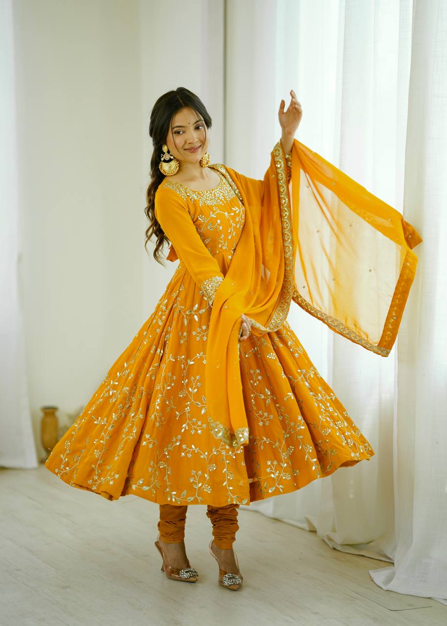 Maroon Faux Georgette Embroidered Anarkali Gown with Churidar and Dupatta