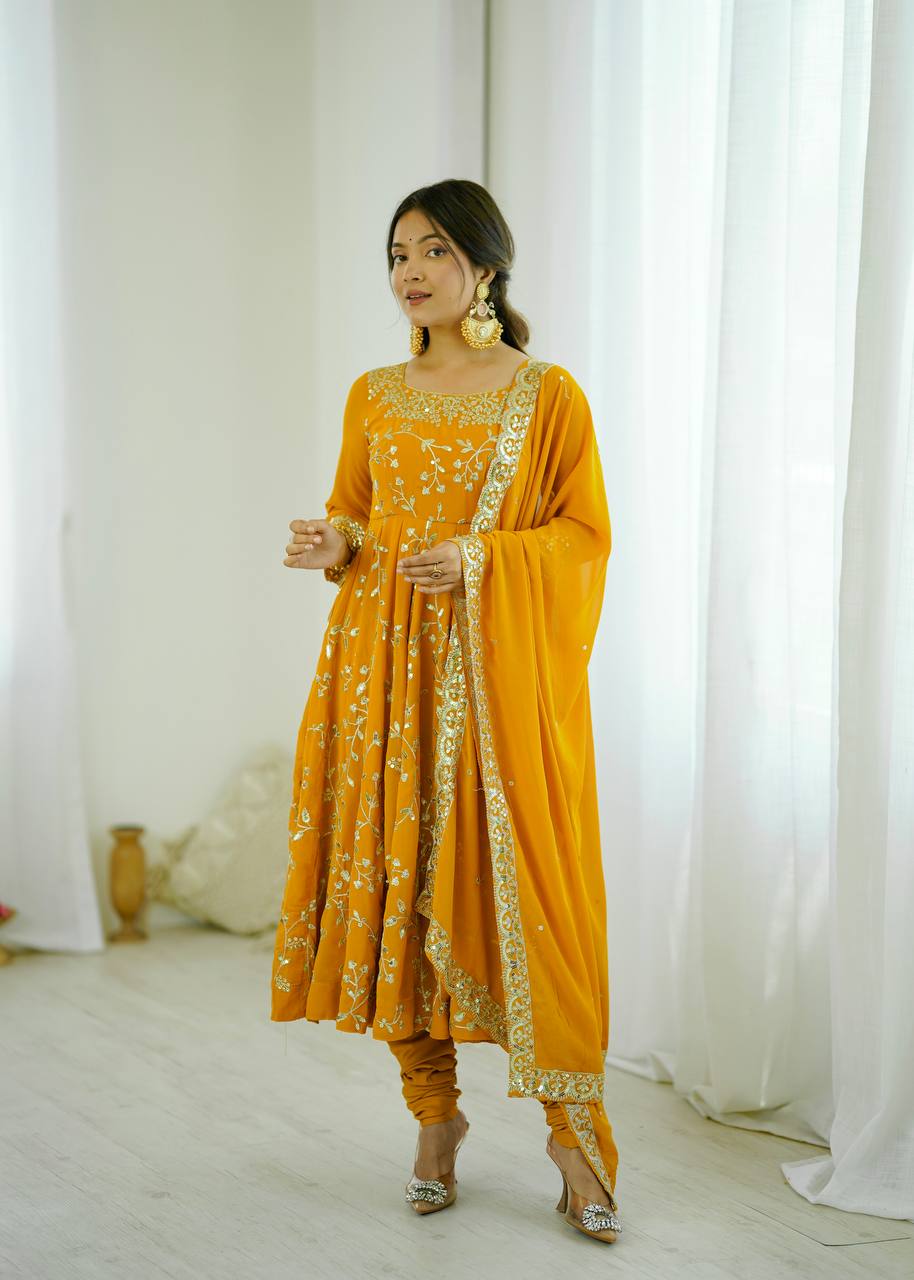 Maroon Faux Georgette Embroidered Anarkali Gown with Churidar and Dupatta