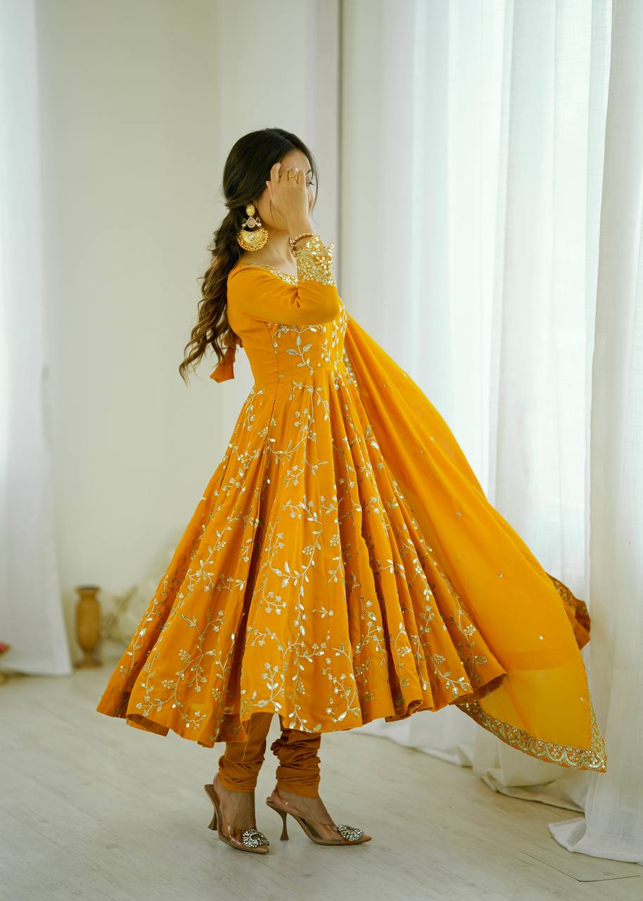 Maroon Faux Georgette Embroidered Anarkali Gown with Churidar and Dupatta