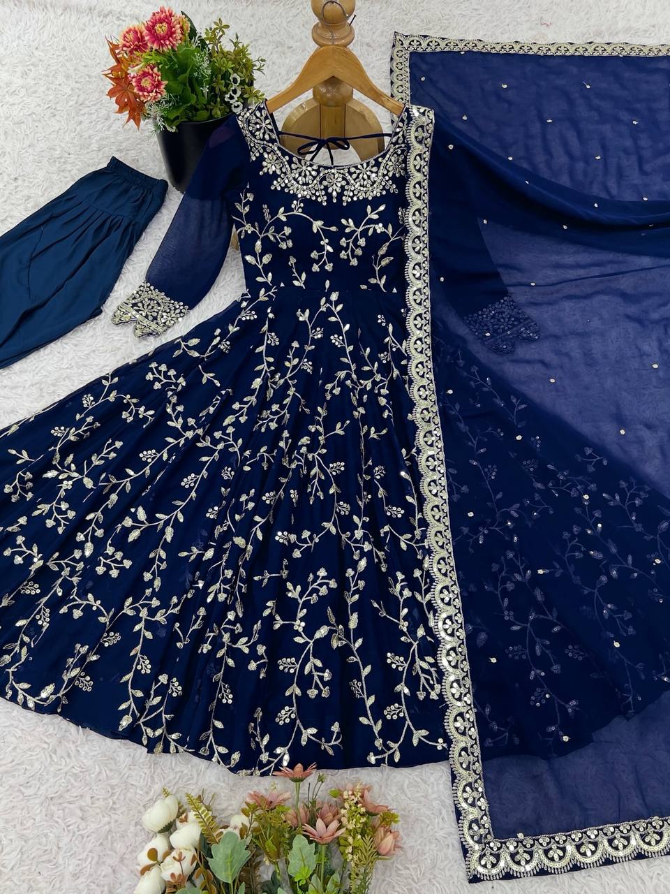 Maroon Faux Georgette Embroidered Anarkali Gown with Churidar and Dupatta