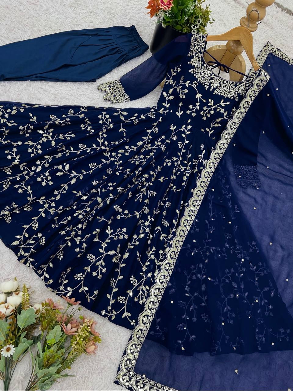 Maroon Faux Georgette Embroidered Anarkali Gown with Churidar and Dupatta