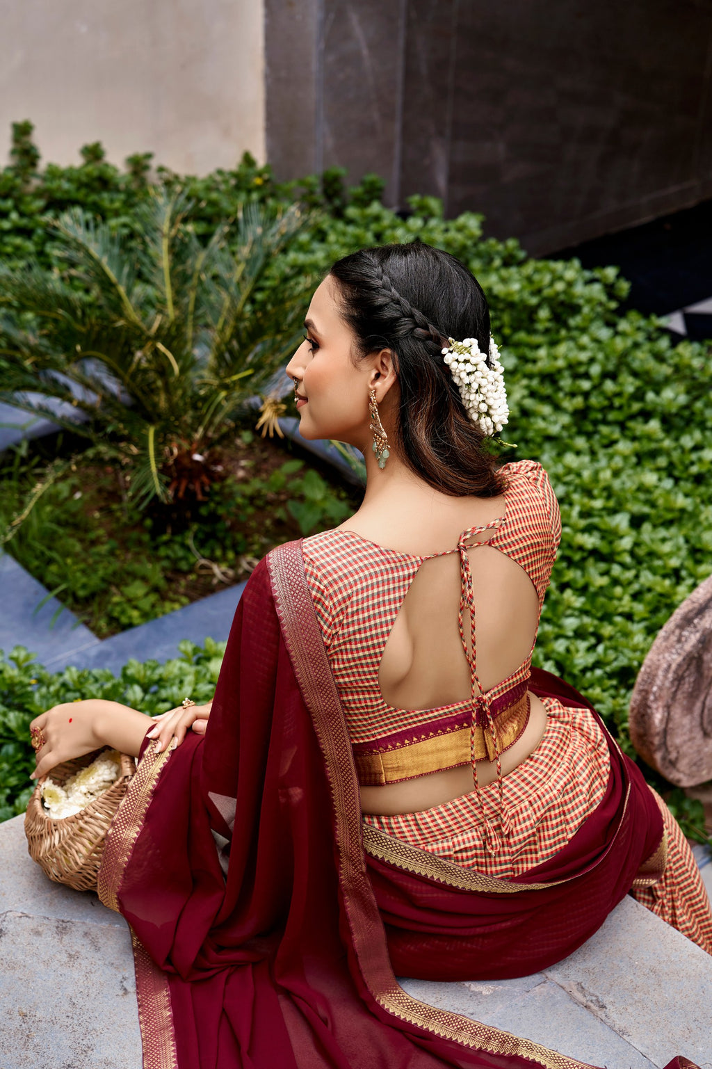 Maroon South Indian Kanchi Cotton Chex Lehenga Choli in Maroon