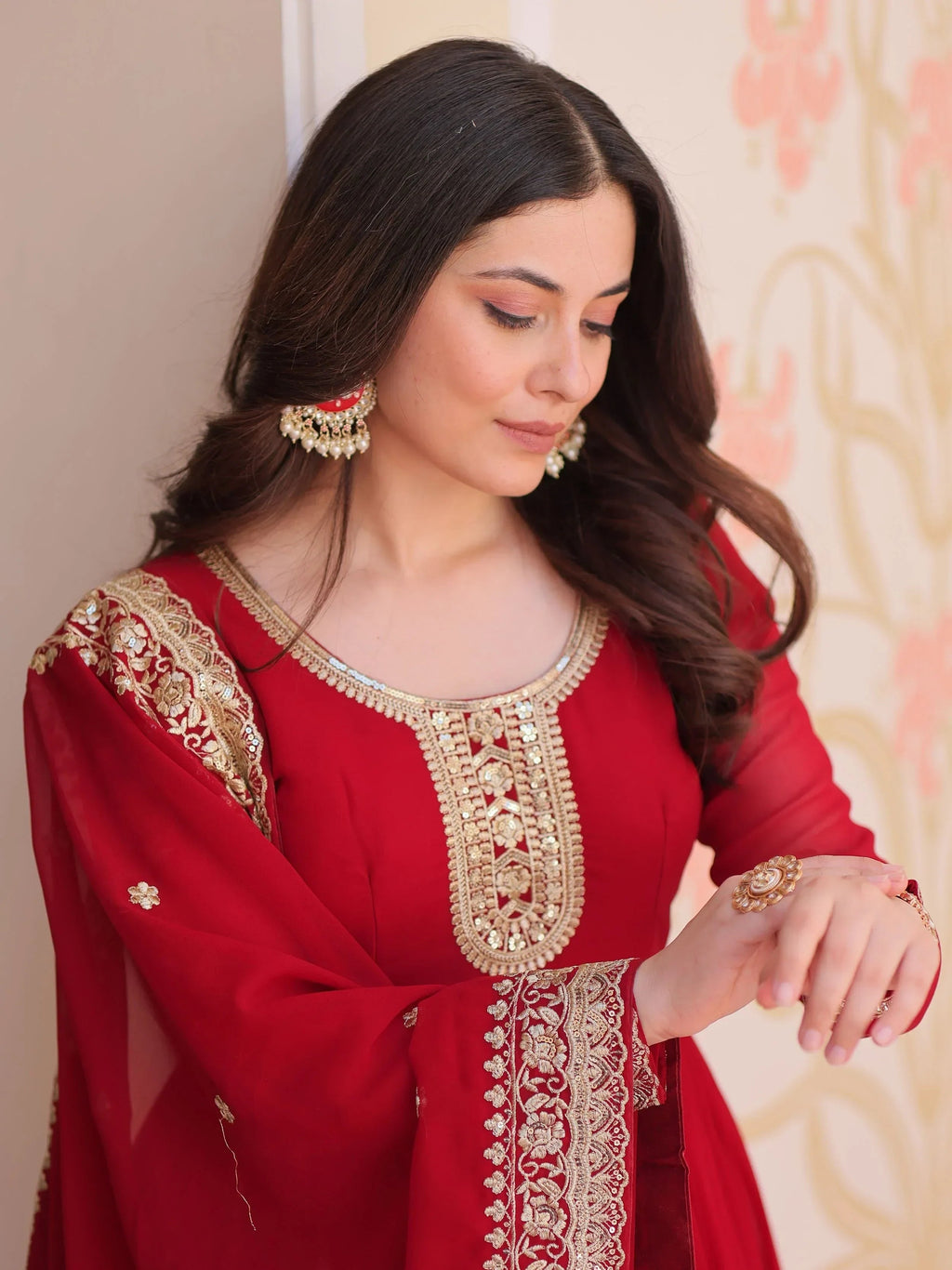 Maroon Awesome Georgette Zari Embroidered Gown With Dupatta