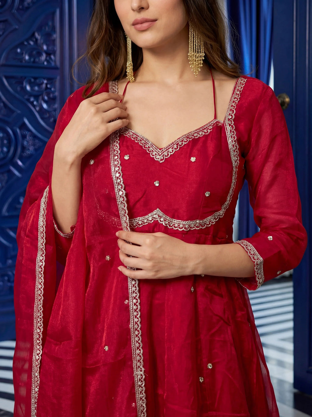 Maroon Beautiful Sequins Silk Haldi Wear Anarkali Gown