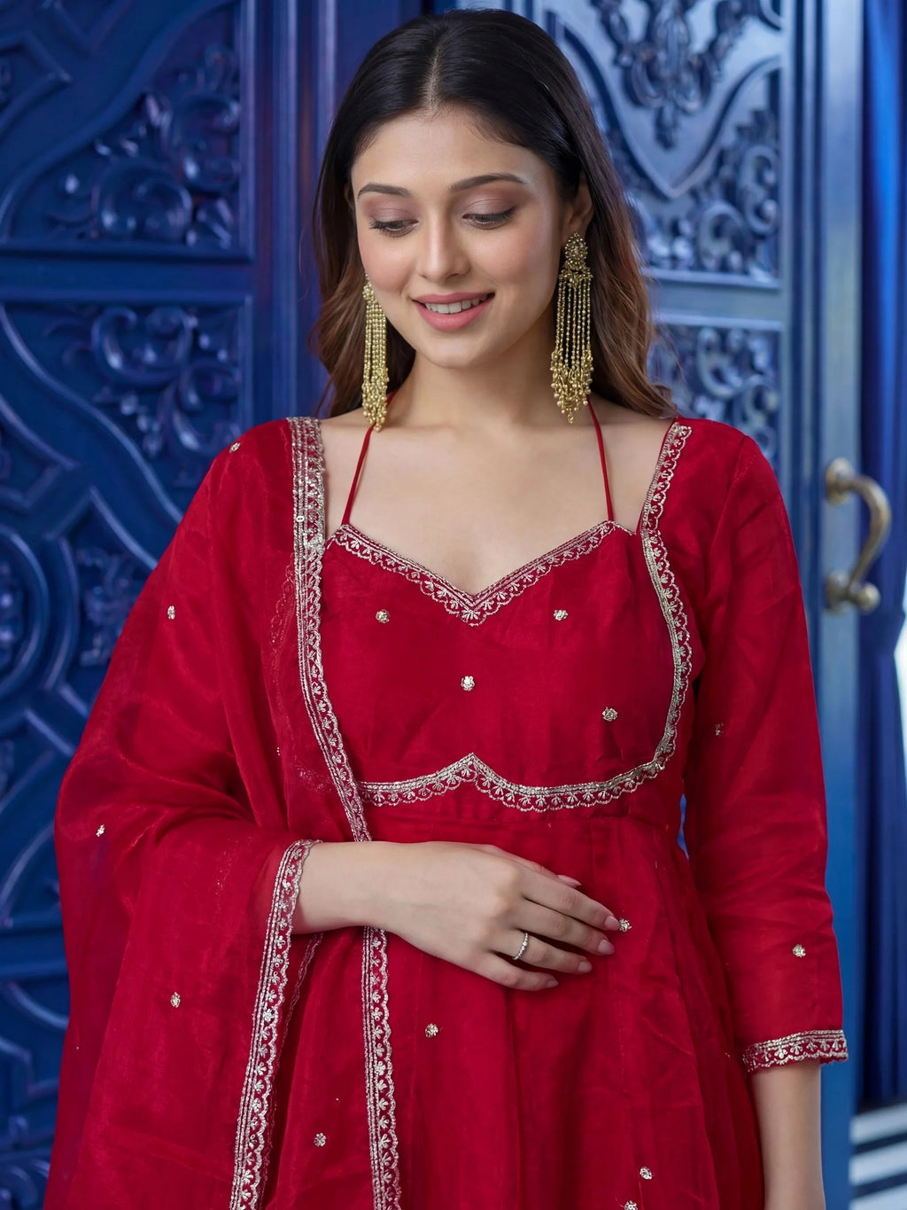 Maroon Beautiful Sequins Silk Haldi Wear Anarkali Gown