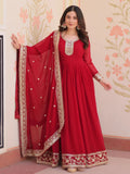Maroon Awesome Georgette Zari Embroidered Gown With Dupatta