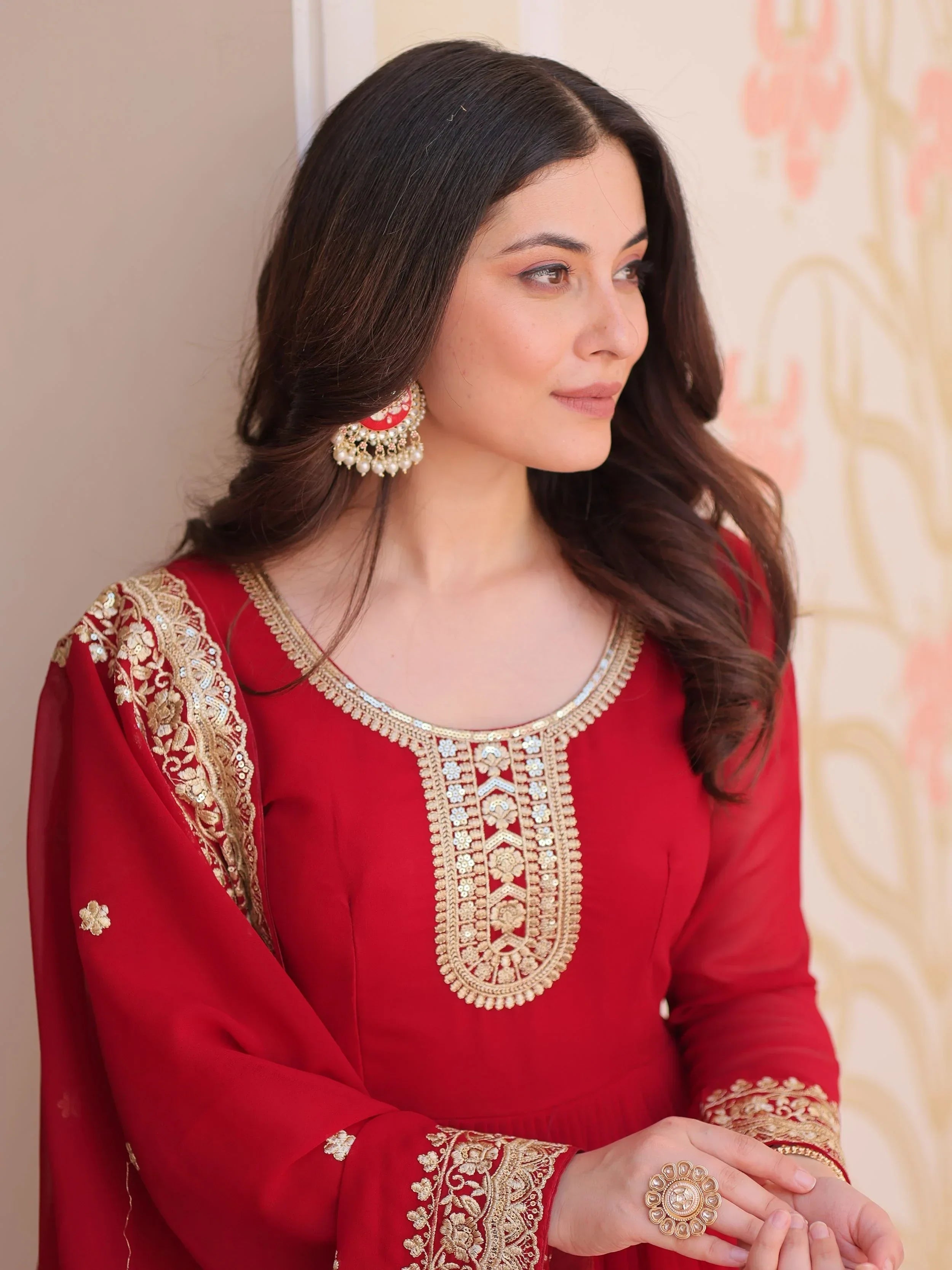 Maroon Awesome Georgette Zari Embroidered Gown With Dupatta