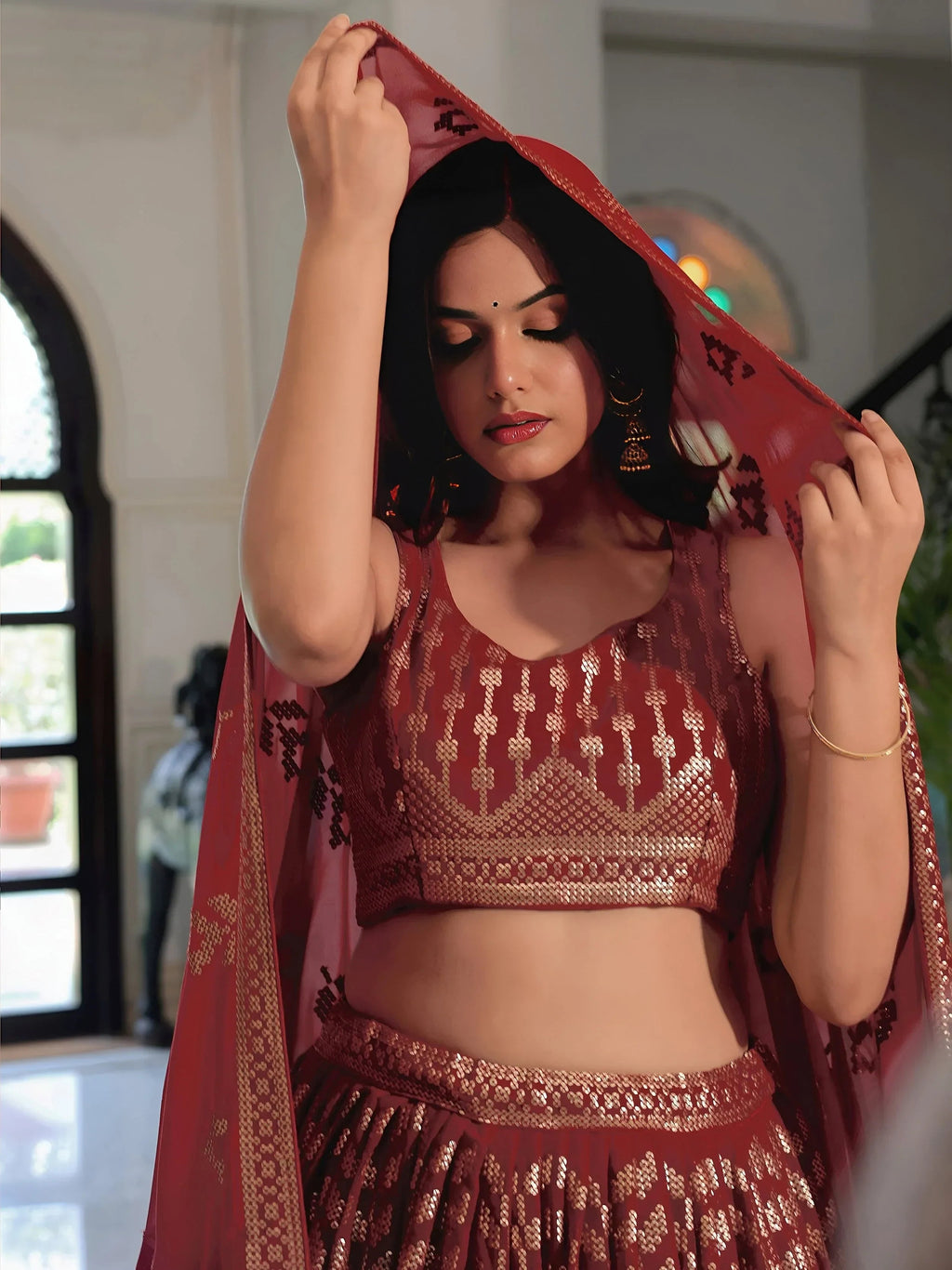 Maroon Lovely Sequins Georgette Sangeet Wear Lehenga Choli With Dupatta