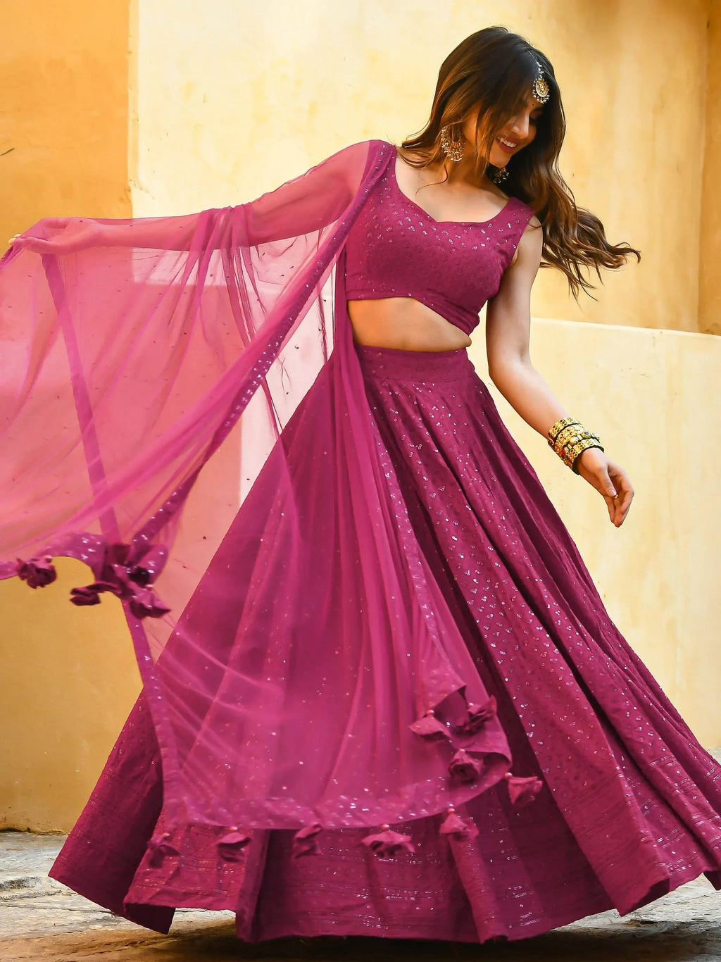 Pink Sweet Sequins Georgette Reception Wear Lehenga Choli