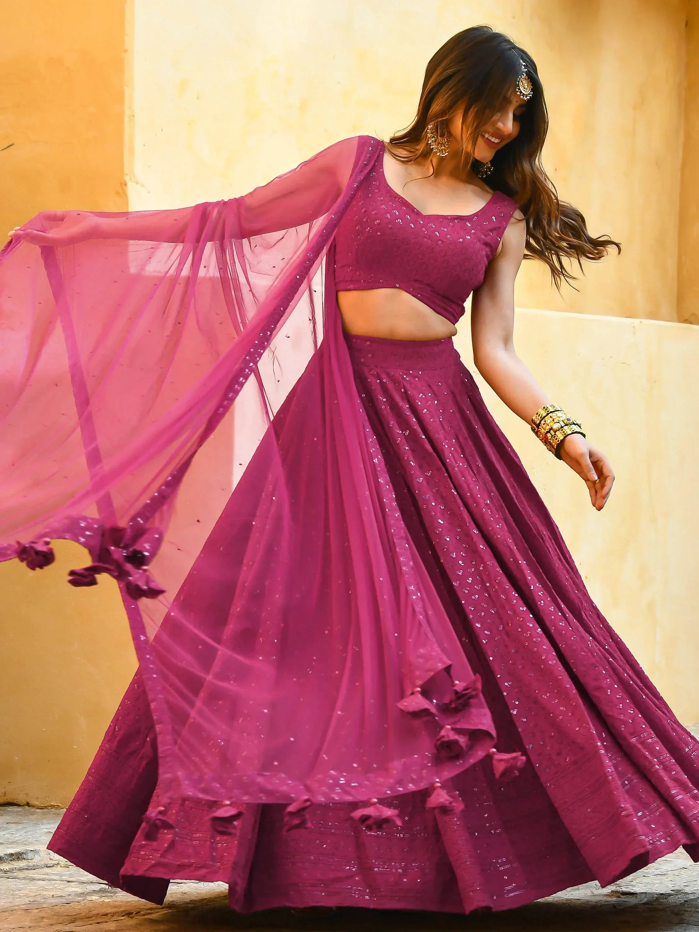 Pink Sweet Sequins Georgette Reception Wear Lehenga Choli
