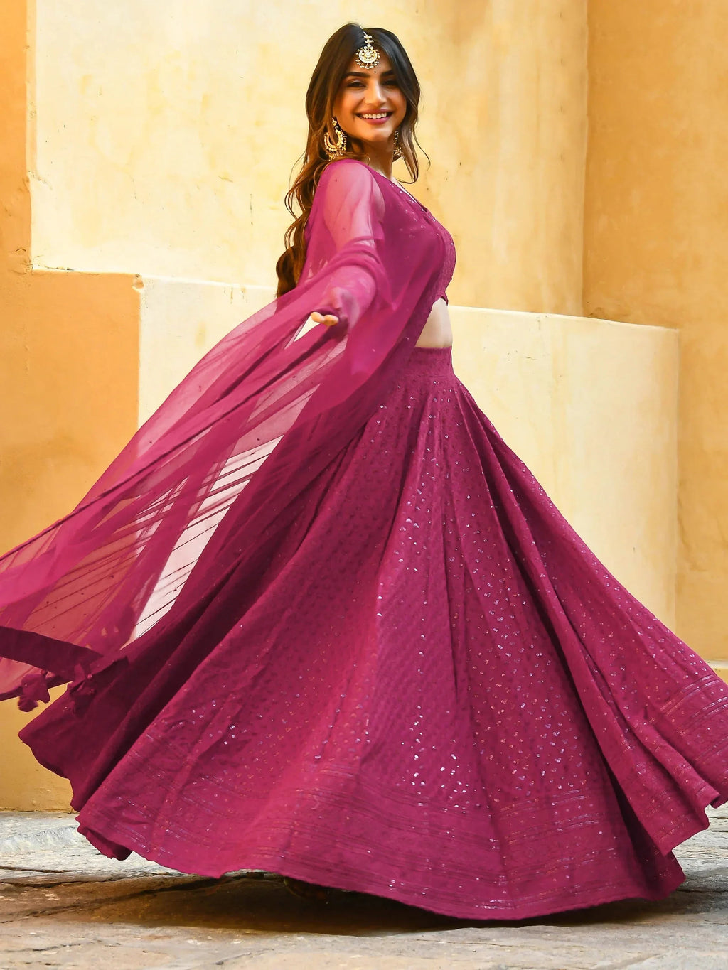 Pink Sweet Sequins Georgette Reception Wear Lehenga Choli
