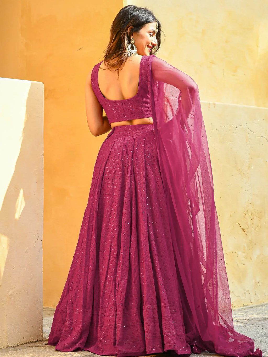 Pink Sweet Sequins Georgette Reception Wear Lehenga Choli