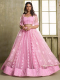 Marvelous Pink Thread Embroidered Net Lehenga Choli With Dupatta
