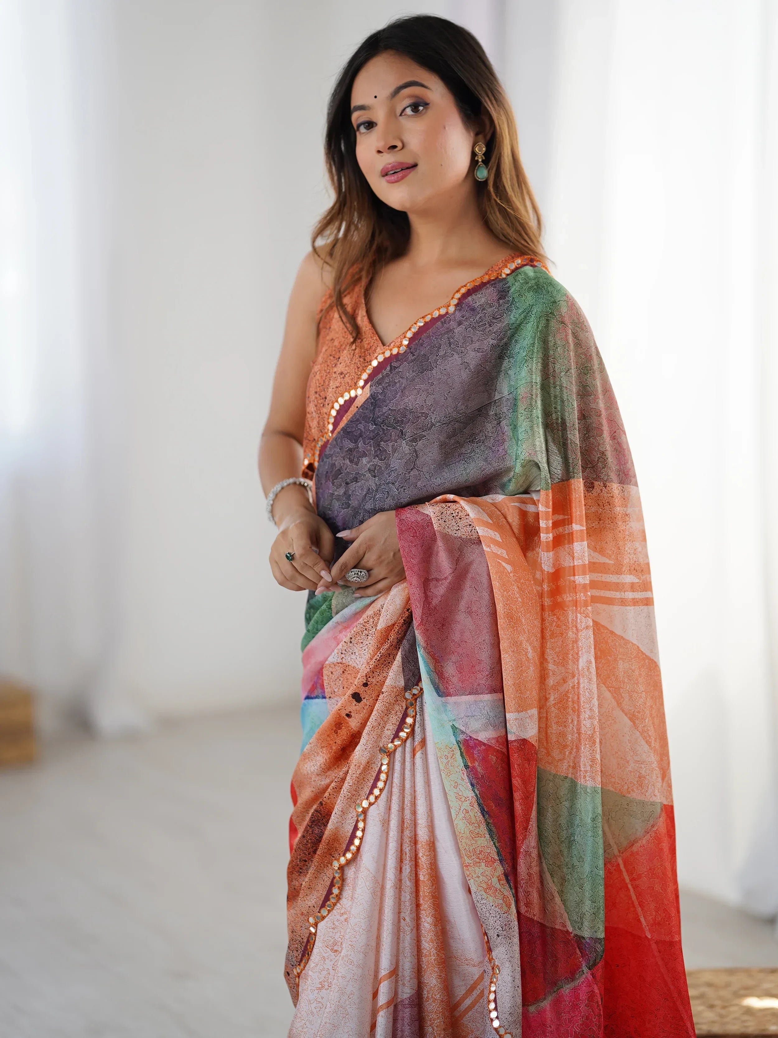 Mesmerizing Beautiful Chinon Digital Printed Saree With Blouse