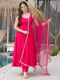 Pink Mesmerizing Chanderi Silk Lace Work Anarkali Suit
