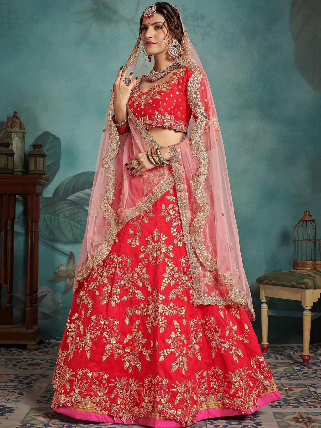 Mesmerizing Red Dori Work Art Silk Lehenga Choli With Dupatta