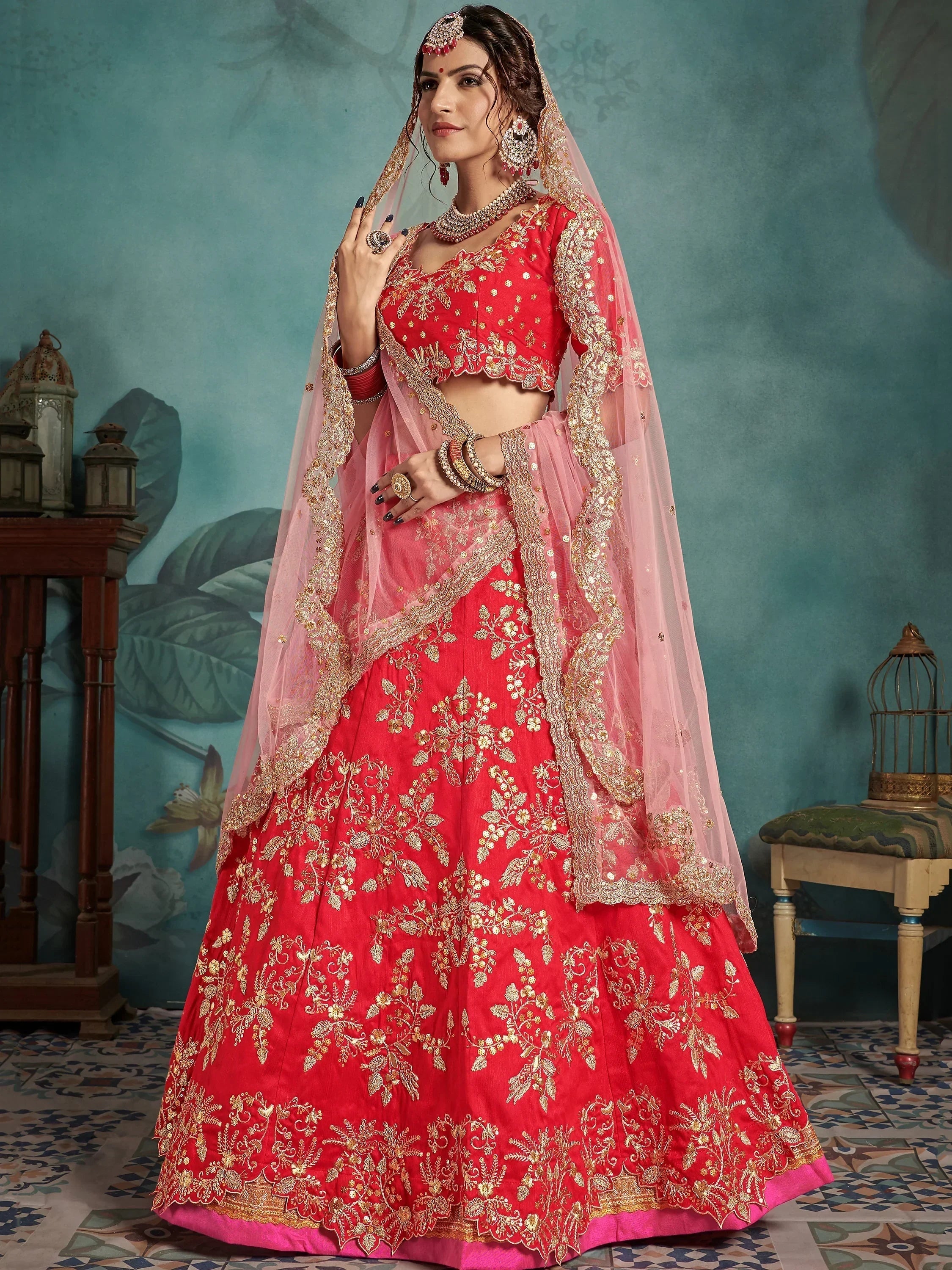 Mesmerizing Red Dori Work Art Silk Lehenga Choli With Dupatta