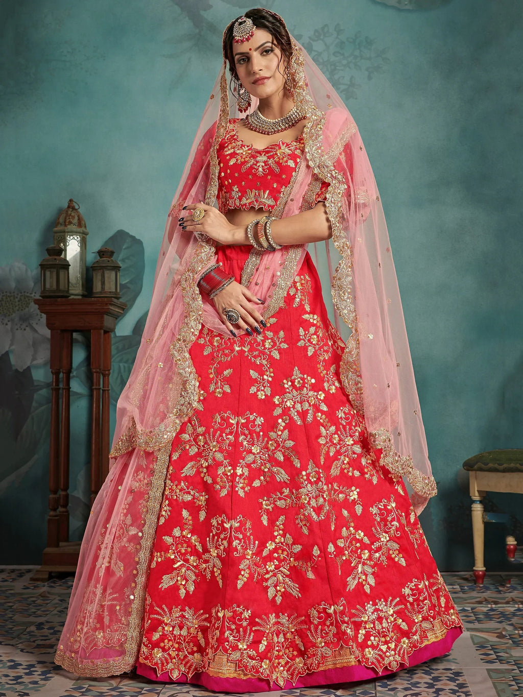 Mesmerizing Red Dori Work Art Silk Lehenga Choli With Dupatta