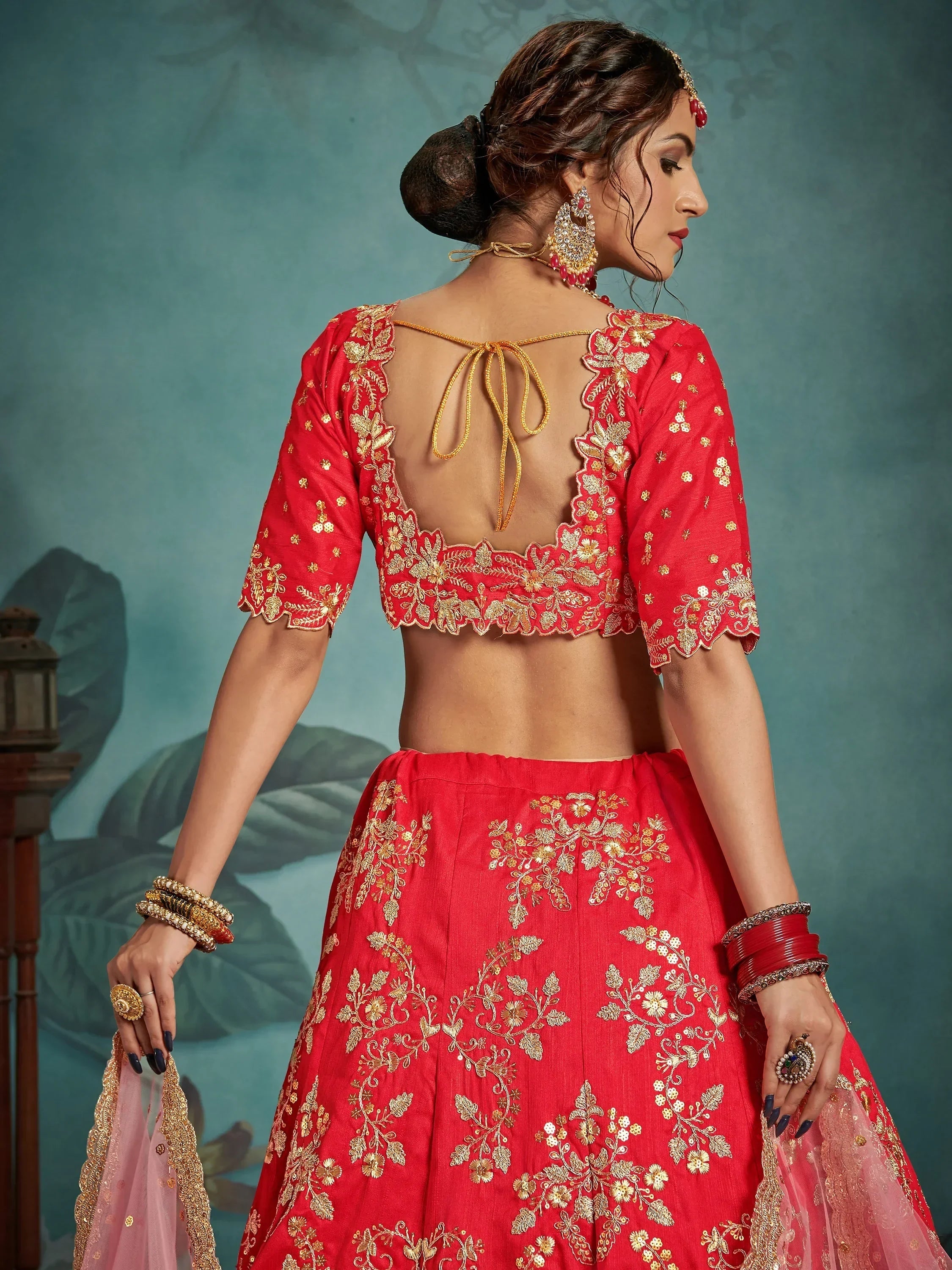 Mesmerizing Red Dori Work Art Silk Lehenga Choli With Dupatta