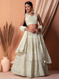 Mesmerizing White Sequins Georgette Lehenga Choli With Dupatta