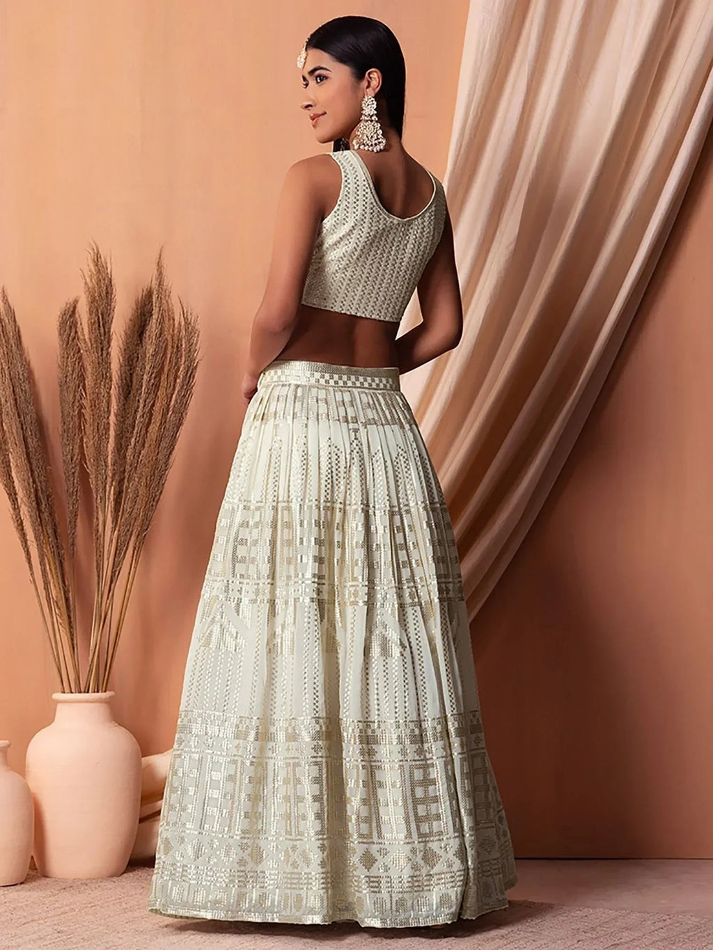 Mesmerizing White Sequins Georgette Lehenga Choli With Dupatta