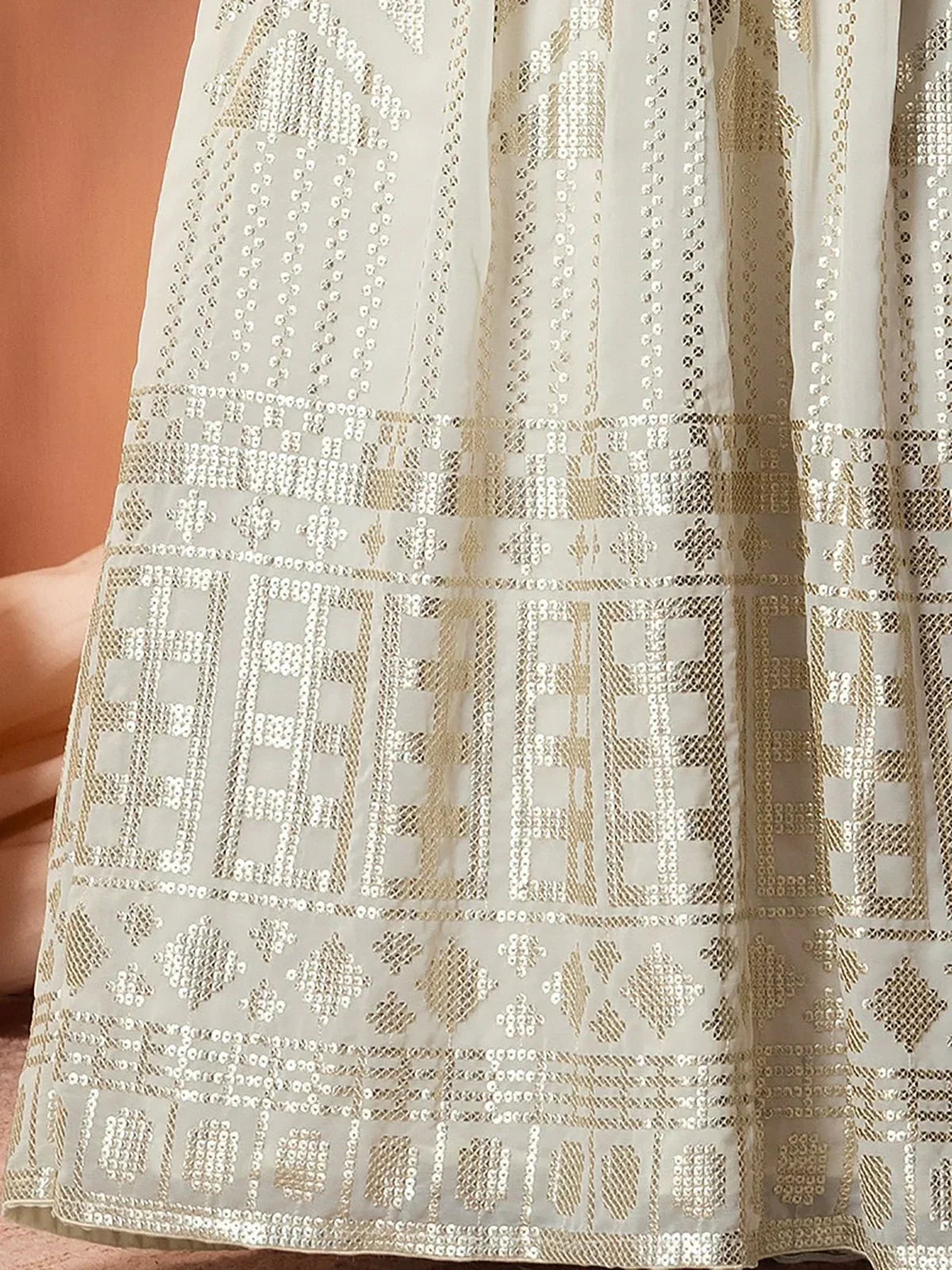 Mesmerizing White Sequins Georgette Lehenga Choli With Dupatta