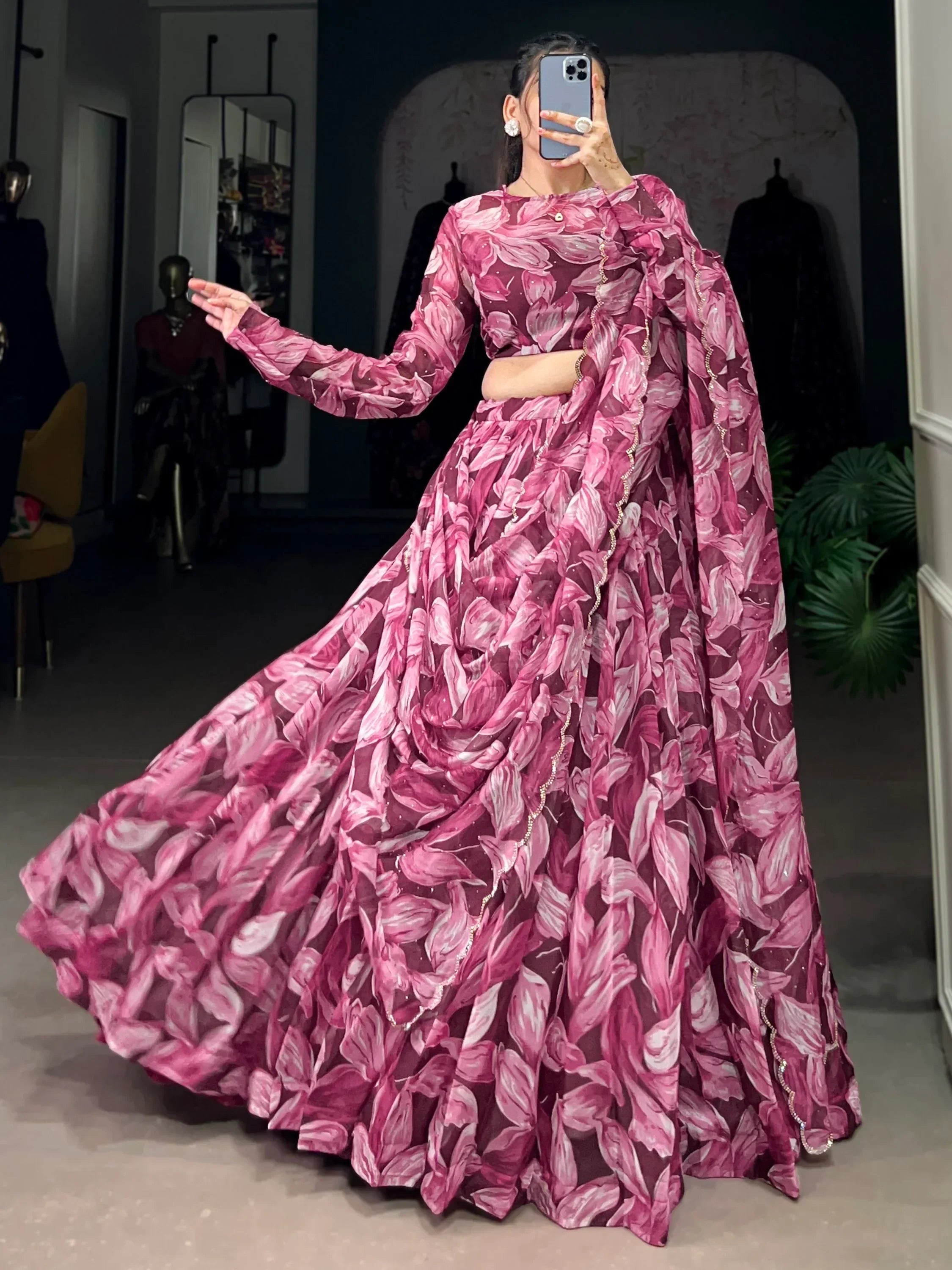 Mesmerizing Wine Digital Printed Silk Festival Wear Lehenga Choli