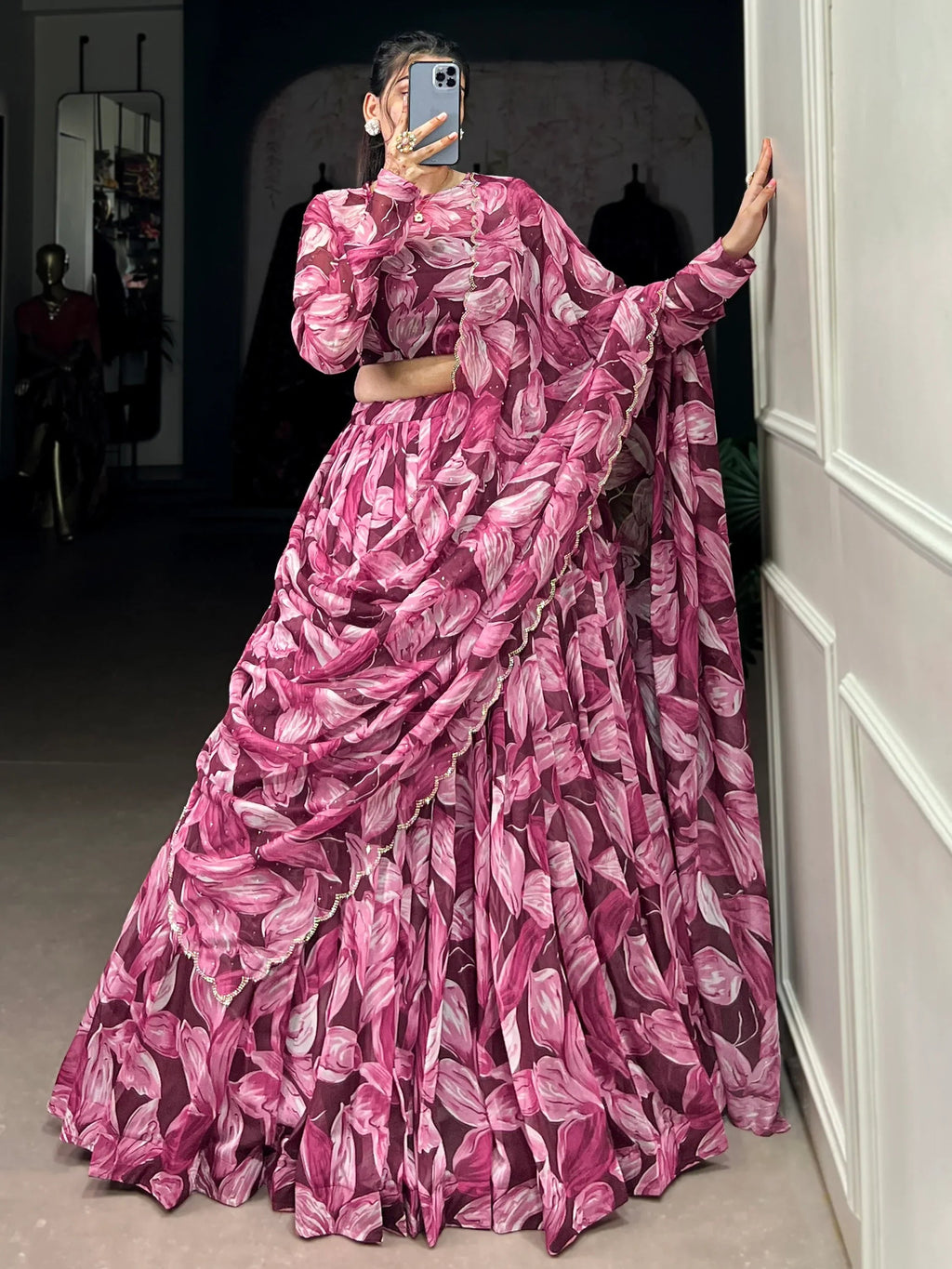 Mesmerizing Wine Digital Printed Silk Festival Wear Lehenga Choli