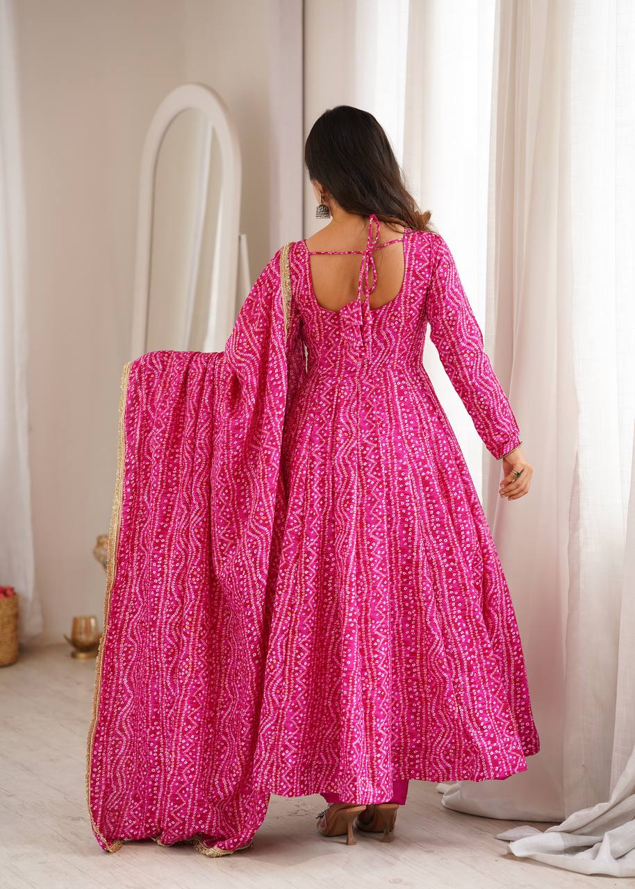 Mirror Embroidered Gown with Pant and Dupatta for Festive Occasions