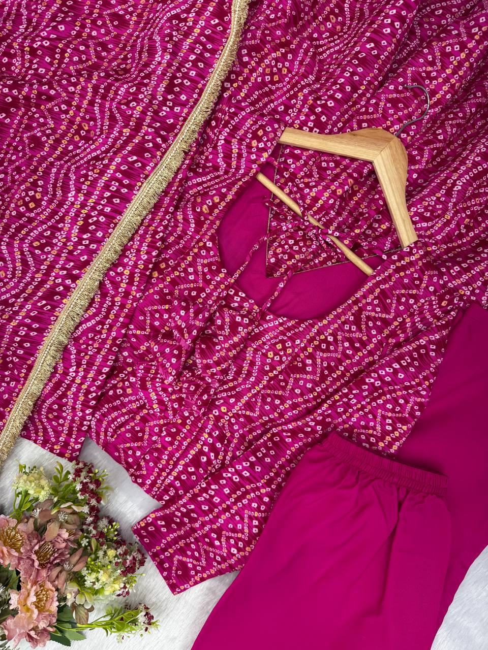 Mirror Embroidered Gown with Pant and Dupatta for Festive Occasions