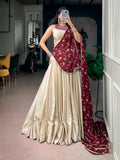 Monga Silk Lehenga Choli with Mirror Work Blouse and Printed Dupatta