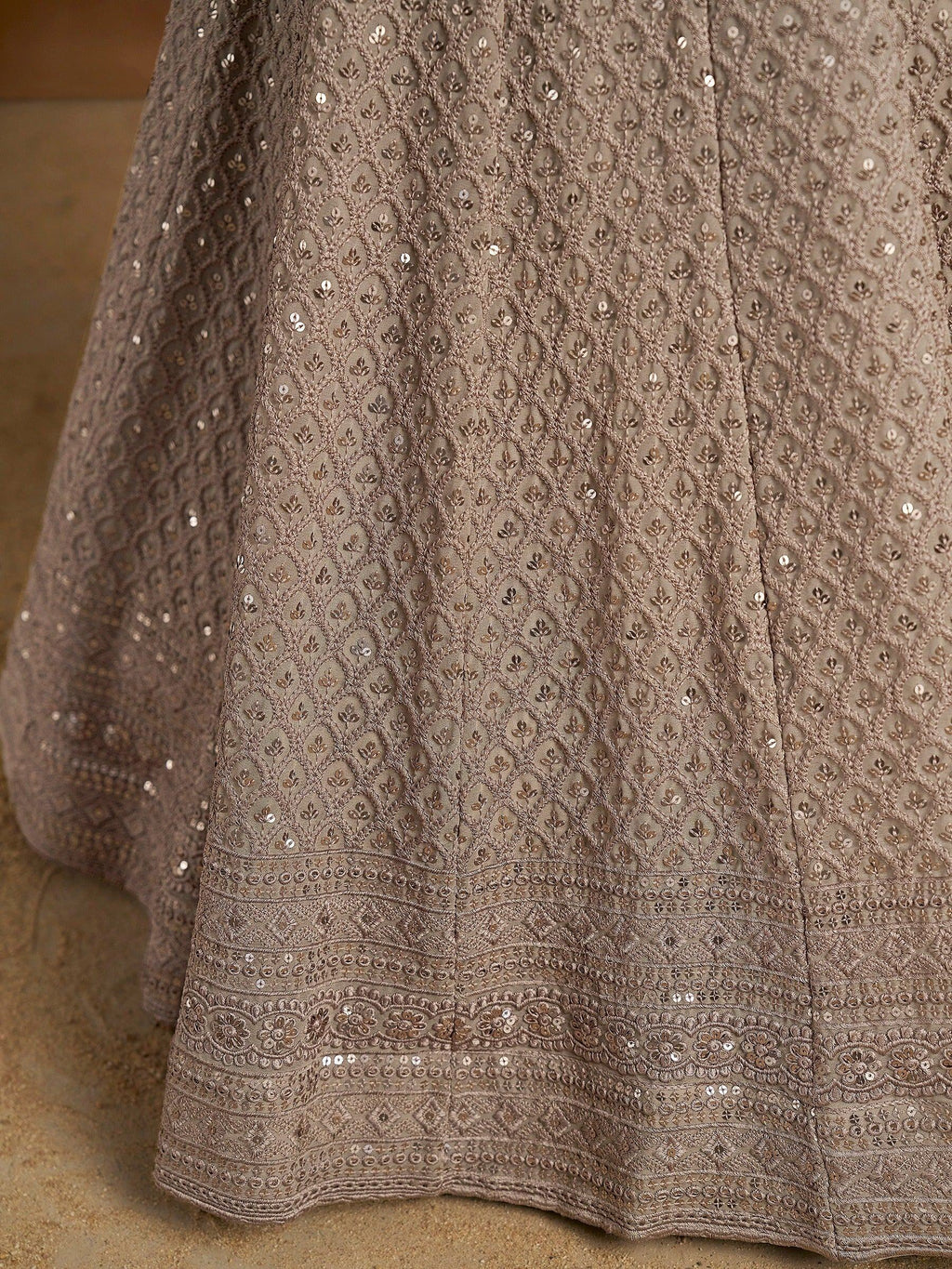 Grey Sweet Sequins Georgette Reception Wear Lehenga Choli