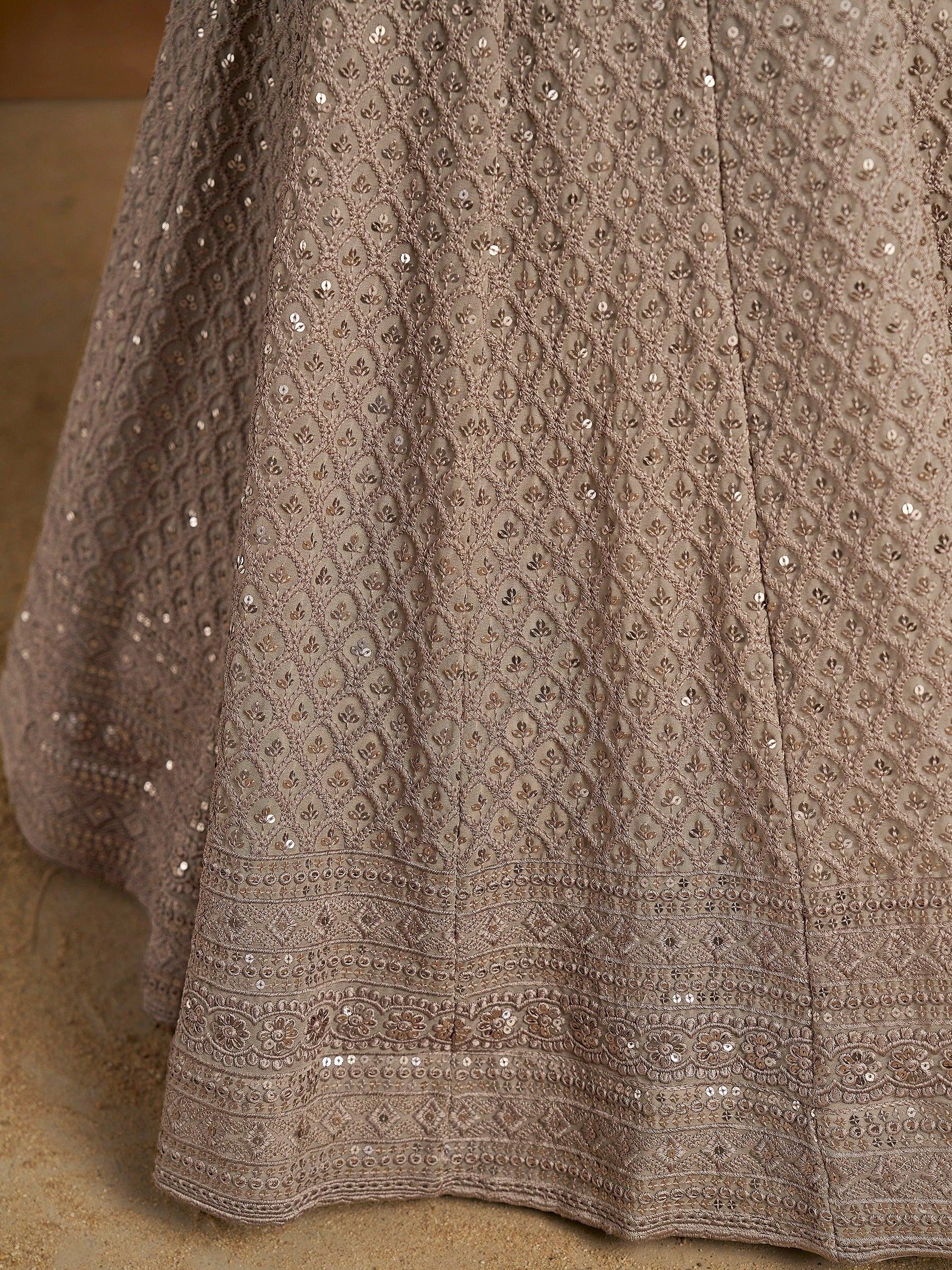 Grey Sweet Sequins Georgette Reception Wear Lehenga Choli