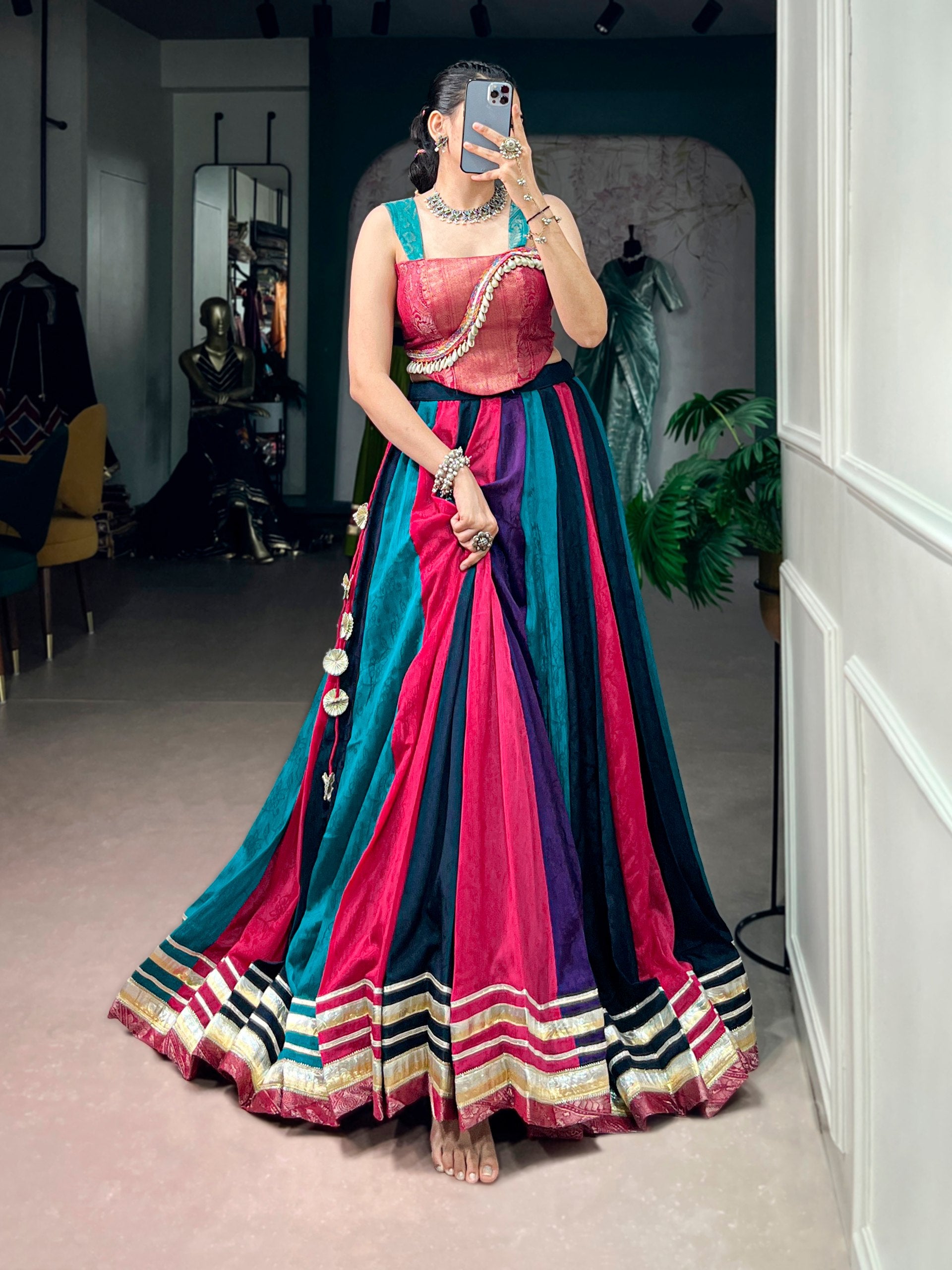 Multicolor Chinon Lehenga Choli for Navratri