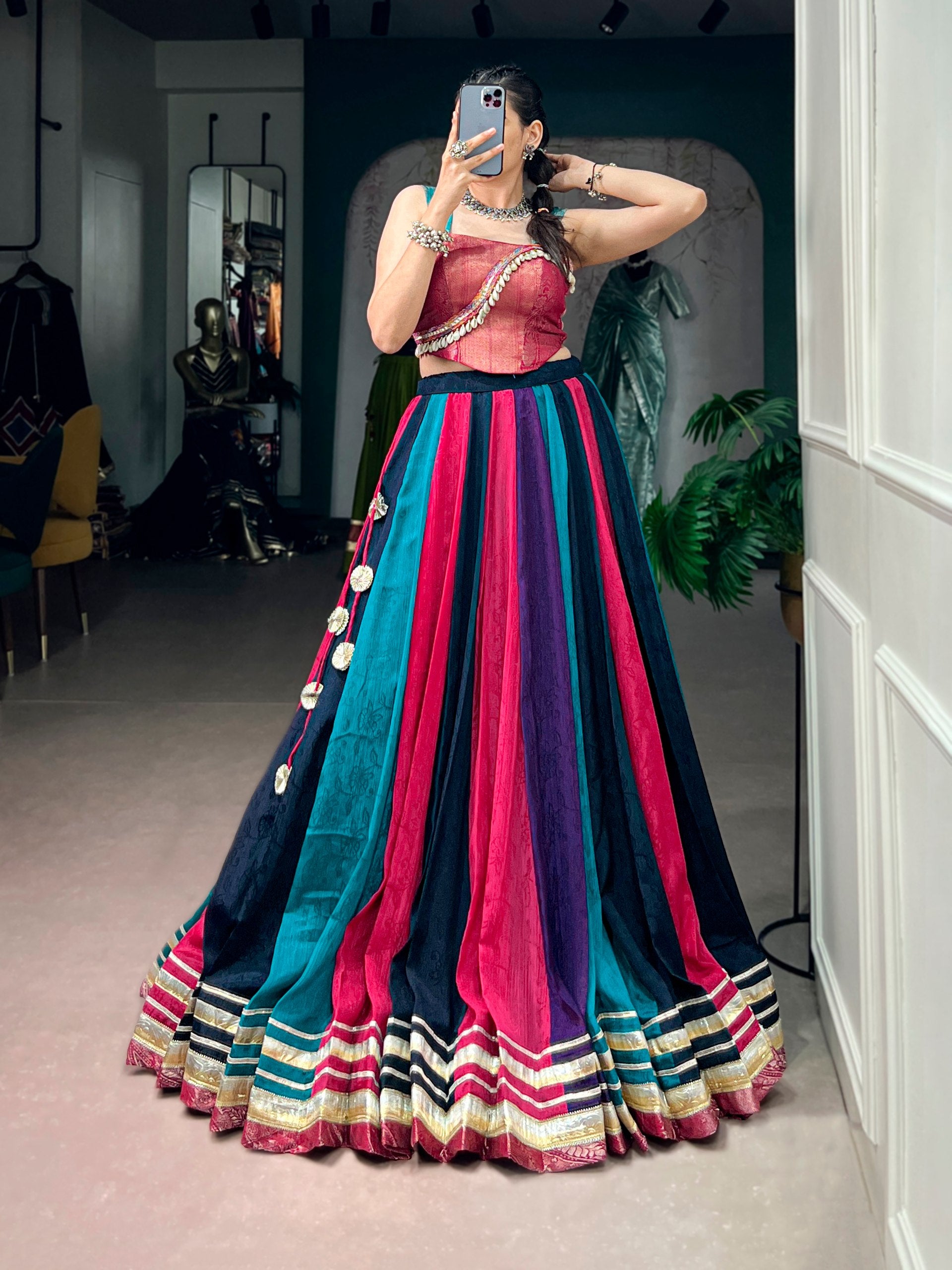 Multicolor Chinon Lehenga Choli for Navratri