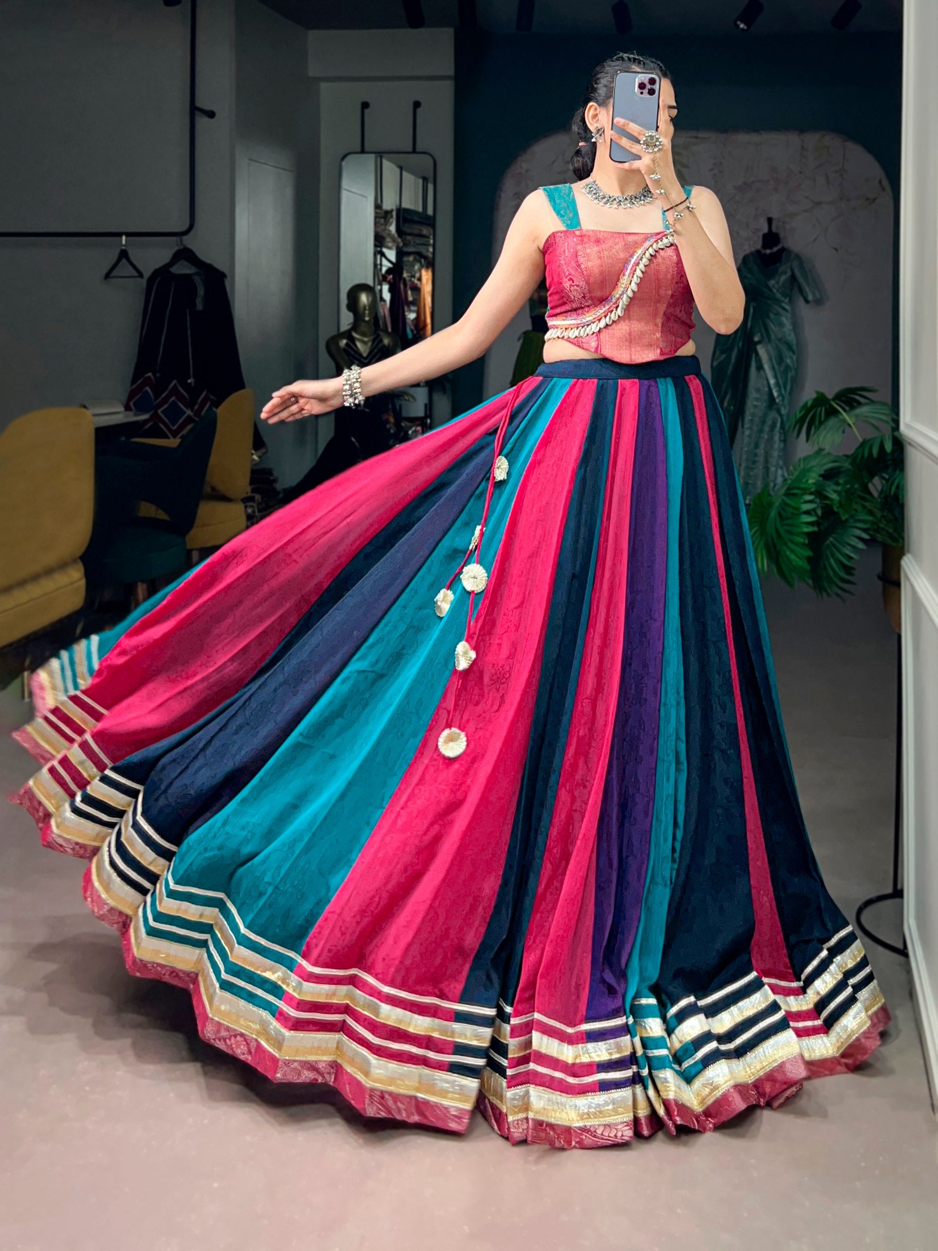 Multicolor Chinon Lehenga Choli for Navratri