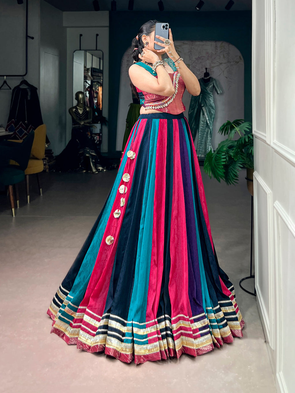 Multicolor Chinon Lehenga Choli for Navratri