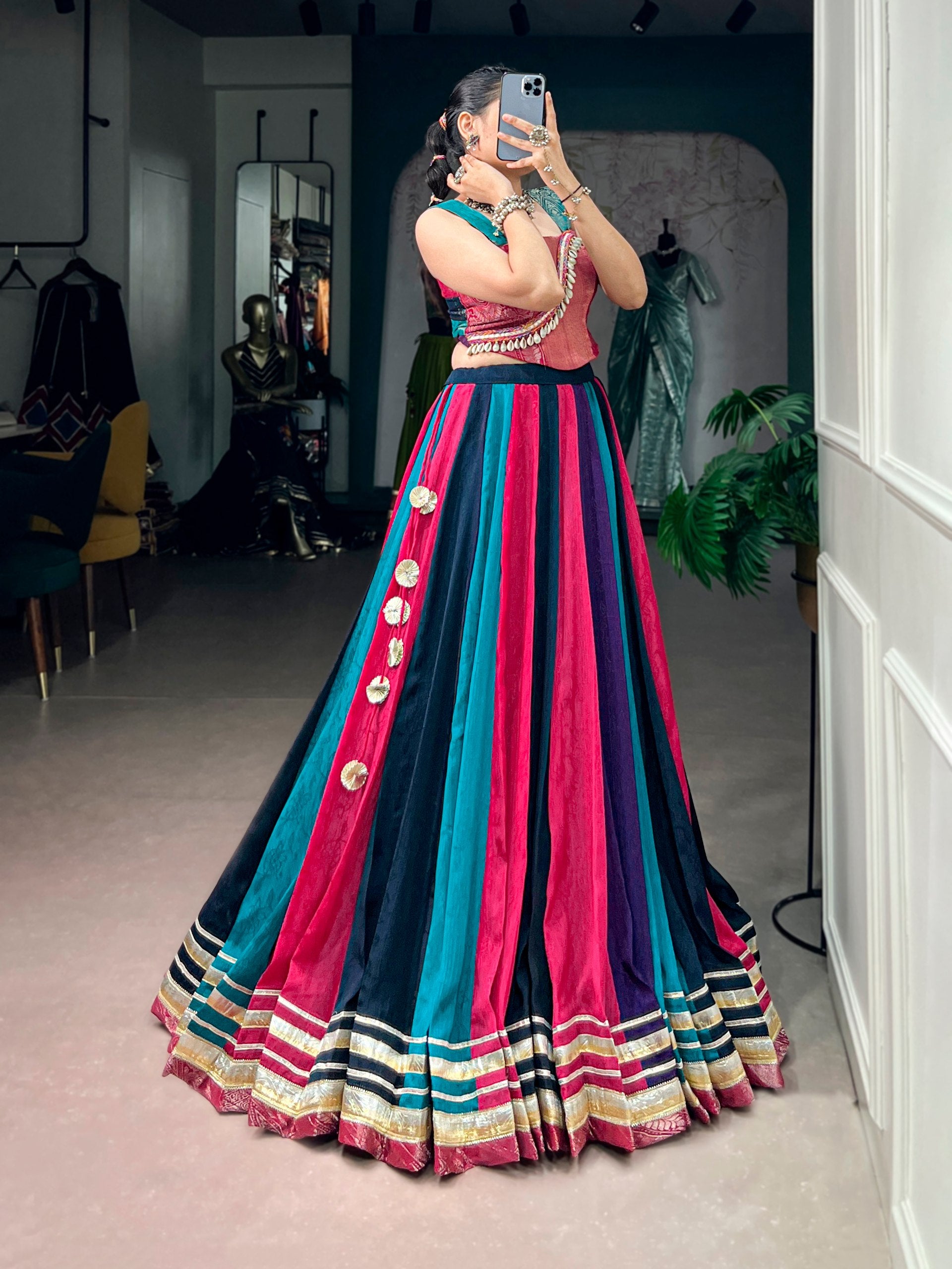 Multicolor Chinon Lehenga Choli for Navratri