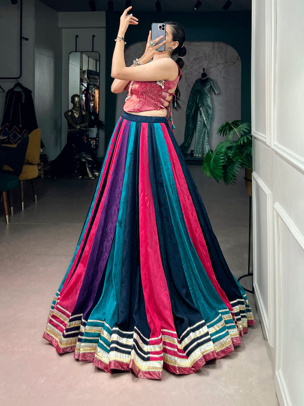 Multicolor Chinon Lehenga Choli for Navratri