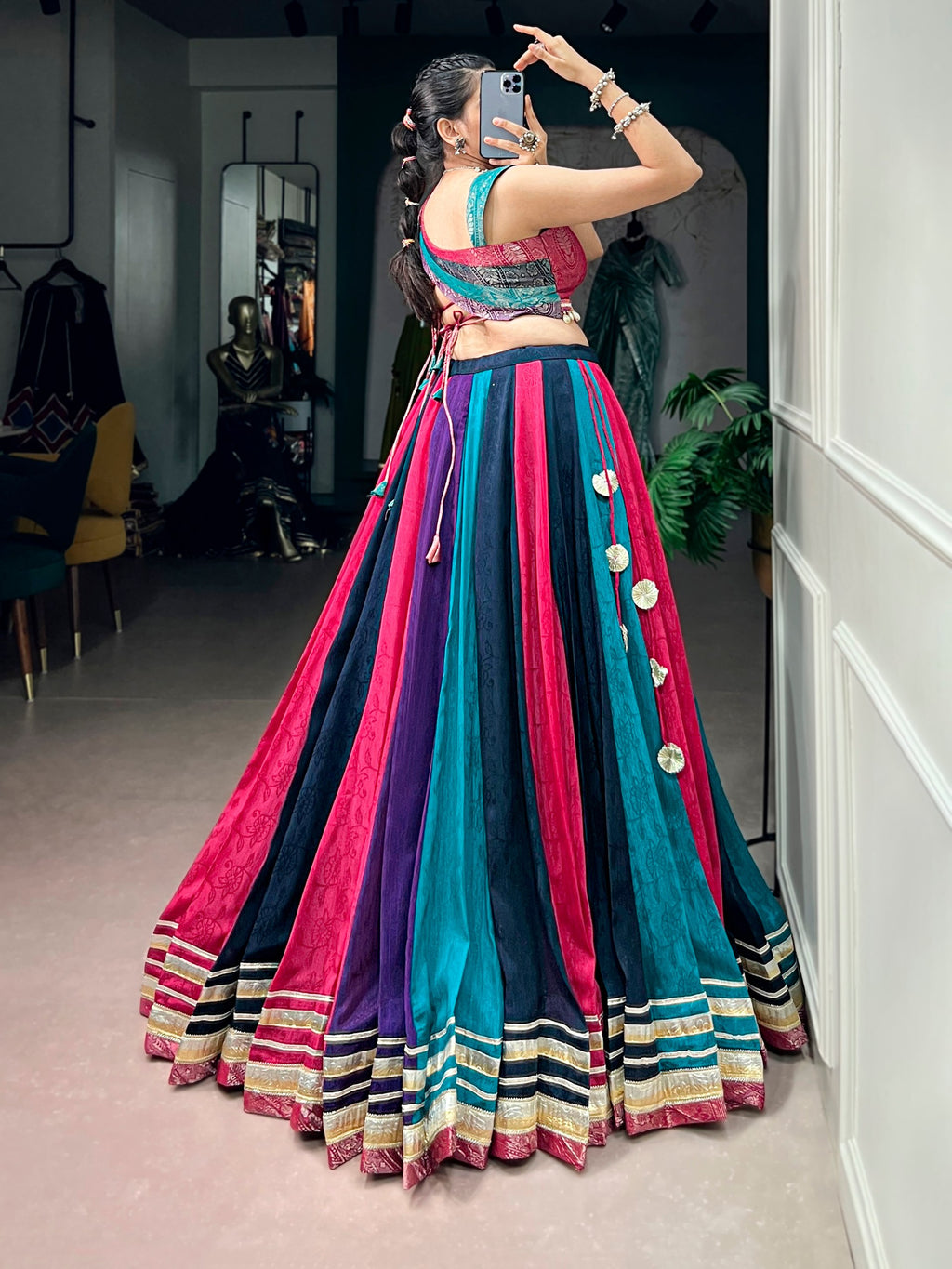 Multicolor Chinon Lehenga Choli for Navratri