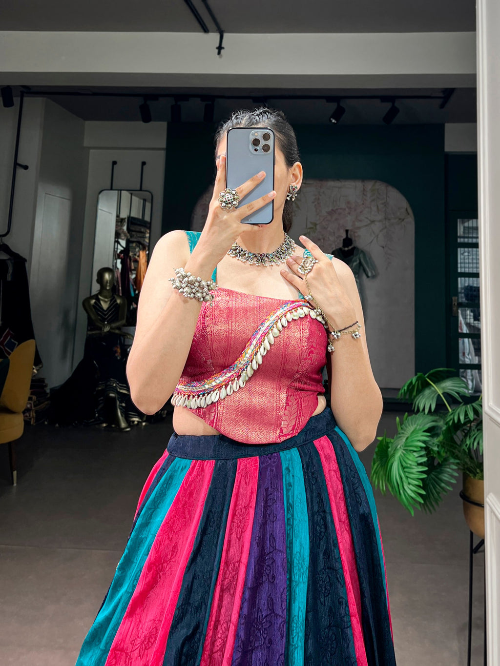 Multicolor Chinon Lehenga Choli for Navratri