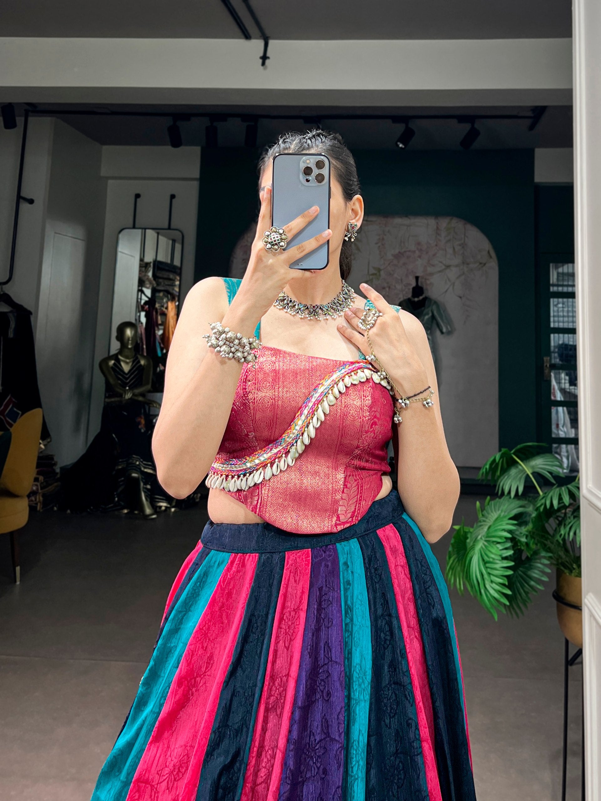 Multicolor Chinon Lehenga Choli for Navratri