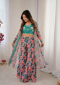 Muslin Digital Print Indo Western Sharara Set with Embroidered Koti