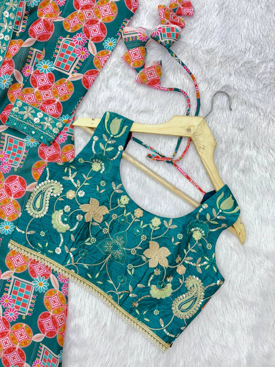 Muslin Digital Print Indo Western Sharara Set with Embroidered Koti