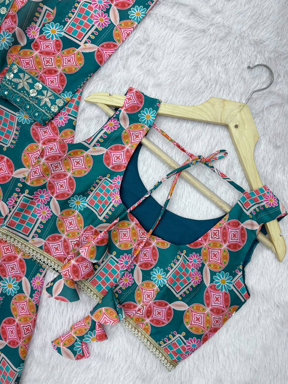 Muslin Digital Print Indo Western Sharara Set with Embroidered Koti