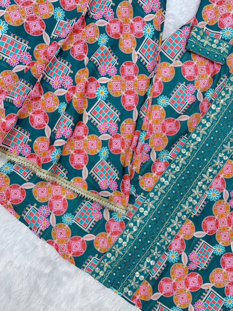 Muslin Digital Print Indo Western Sharara Set with Embroidered Koti