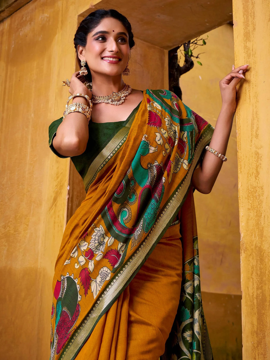 Mustard Enchanting Chanderi Weaving Saree With Blouse