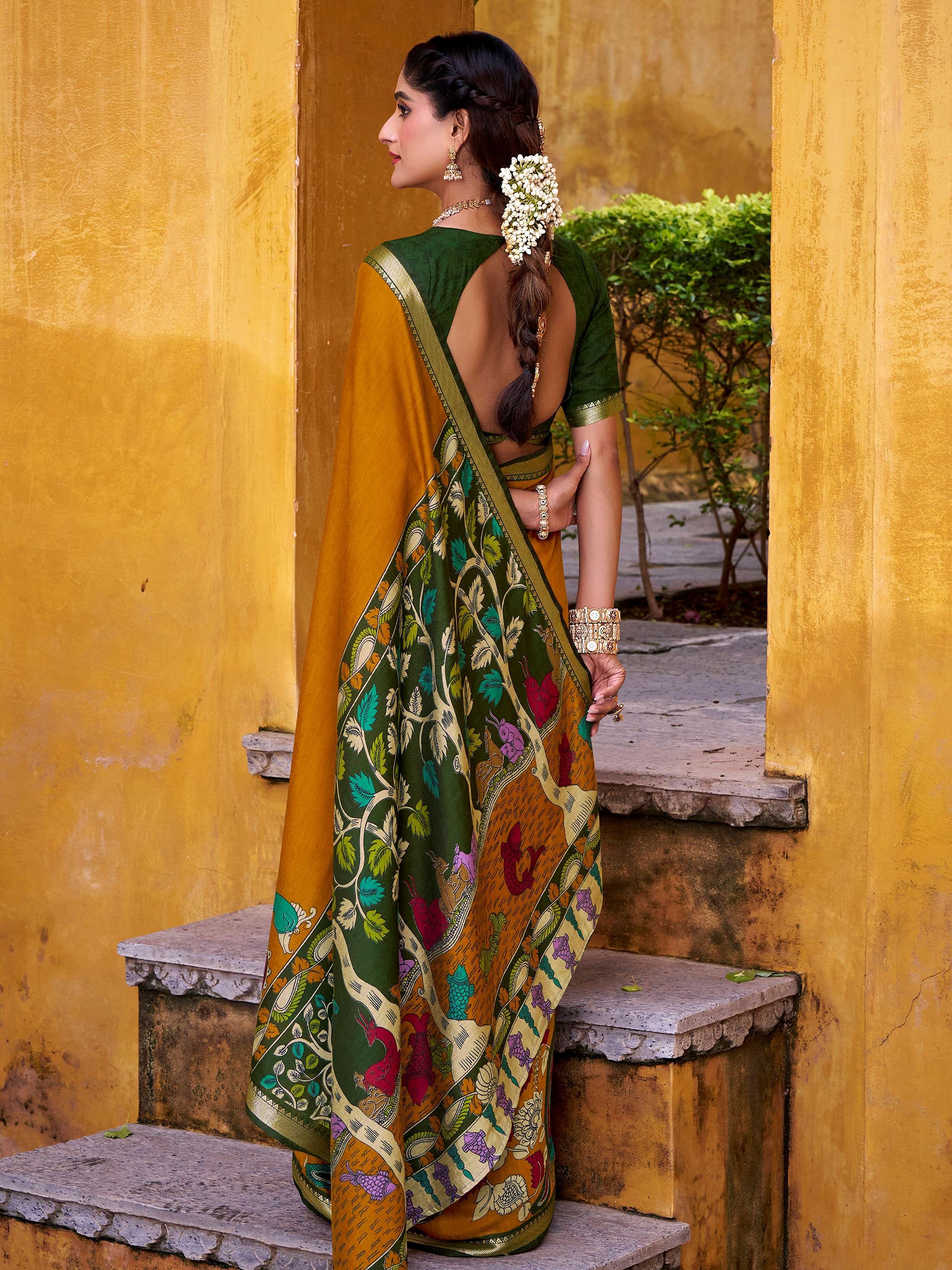 Mustard Enchanting Chanderi Weaving Saree With Blouse