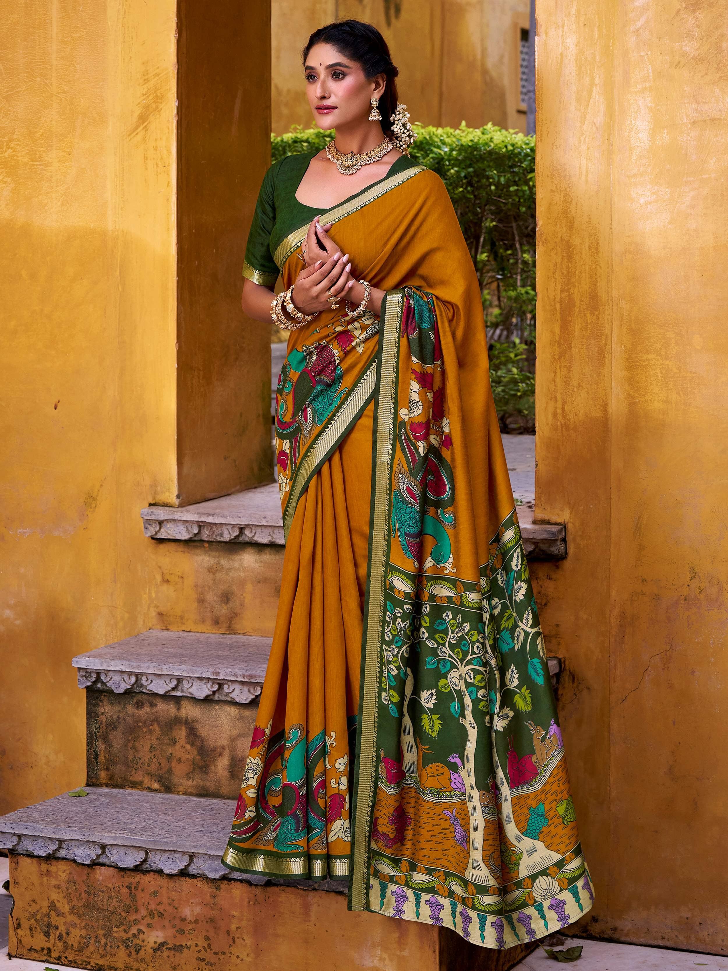 Mustard Enchanting Chanderi Weaving Saree With Blouse