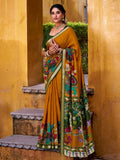 Mustard Enchanting Chanderi Weaving Saree With Blouse